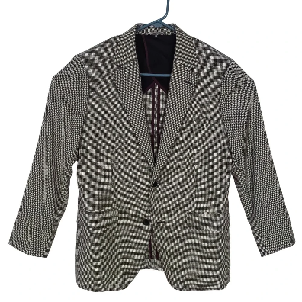 Bonobos x Marzotto Mens 40S Unstructured Grey Houndstooth Tailored Italian Wool
